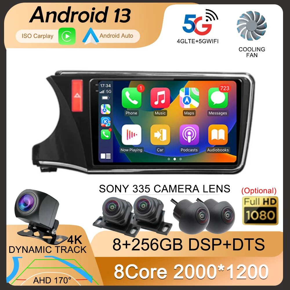 10 1-дюймовый мультимедийный стерео Android 13 для Honda CITY 2014 2015 2016 2017 2018 2019 Автомобильный