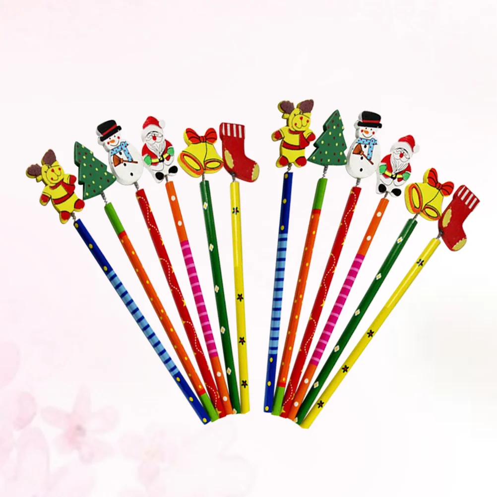 

12pcs Cartoon Christmas Wooden Creative Stationery School Supplies for Kids Children Random Style Bookstore