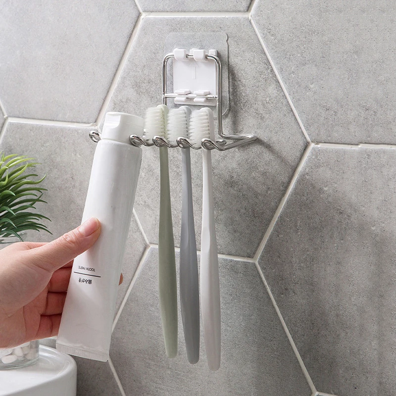 Wall Mounted Stainless Steel Toothbrush Holder Bathroom Tooth Brush Toothpaste Razor Organizers Stand Bathroom Accessories