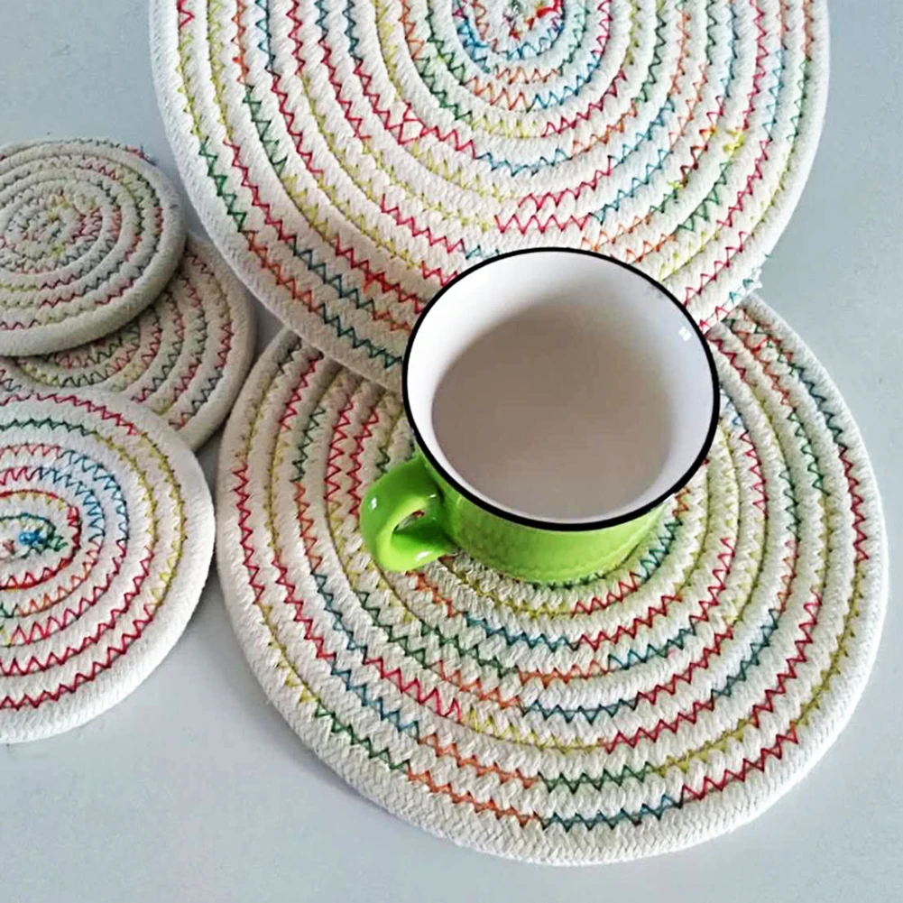 

Braided Insulation Table Mats Coasters Cotton Rope Handmade Round Placemats Household Dish Pad Kitchen Supplies