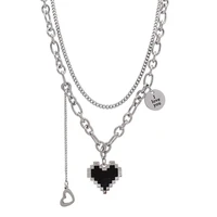 2022 new mosaic black heart pendant necklaces women fine double link chain metal heart party necklace jewelry gift lovers