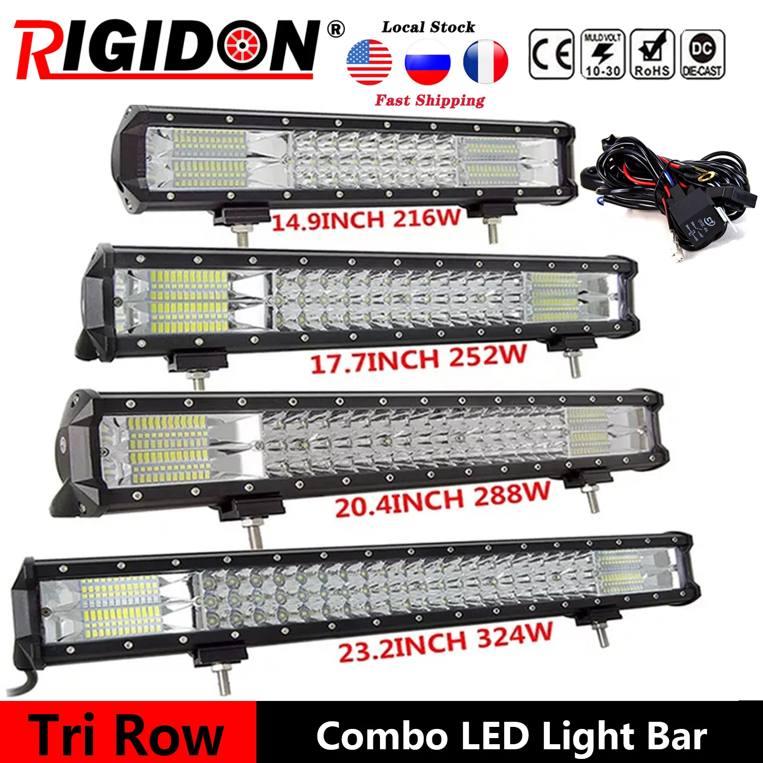 

RIGIDON 7D Tri-Row 14.9/17.7/20.4/23.2inch Offroad Led Light Bar Straight Flood Spot Combo Beam for Boat Truck 4WD SUV ATV