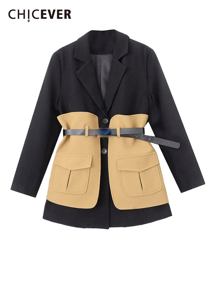 

CHICEVER Patchwork Colorblock Blazer For Women Notched Collar Long Sleeve Loose Blazers Female Korean Fashion Clothing Style New