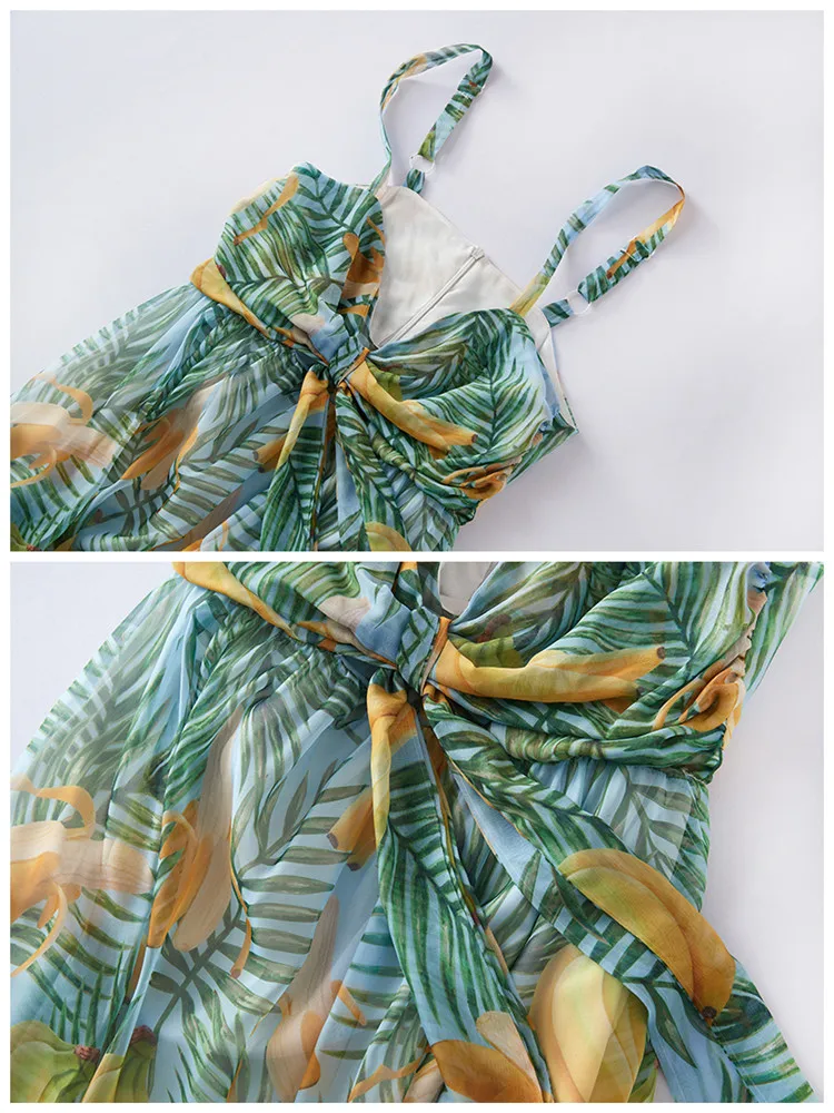 Женское пляжное шифоновое платье макси на бретелях-спагетти с V-образным вырезом