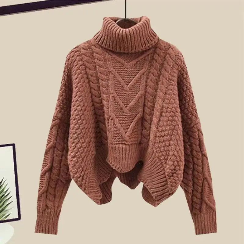 Осень-зима женская водолазка в стиле сафари короткий свитер брюки-карго комплект