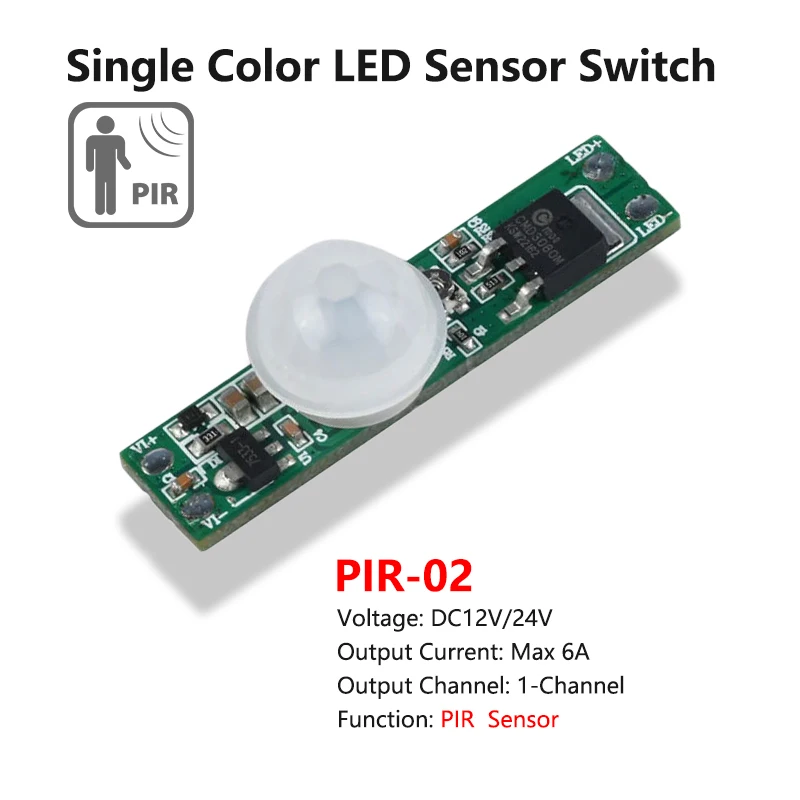 

Встроенный PIR-датчик распознавания человеческого тела, реле задержки, постоянный ток 12 В, 24 В, 6 А, для алюминиевой линии, жесткая лампа, Гибкая полоса