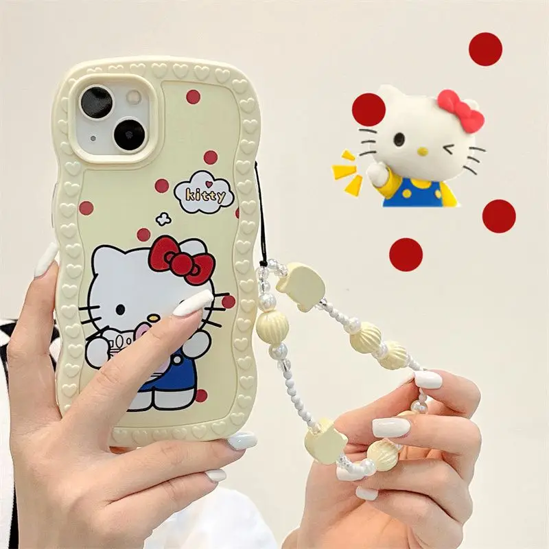 

Kawaii Sanrio Hello Kittys Cute Anime Bracelet Phone Case for Iphone 13 12 11 Pro Max Xr Xs Max X Y2K Shockproof Case Girls Toys
