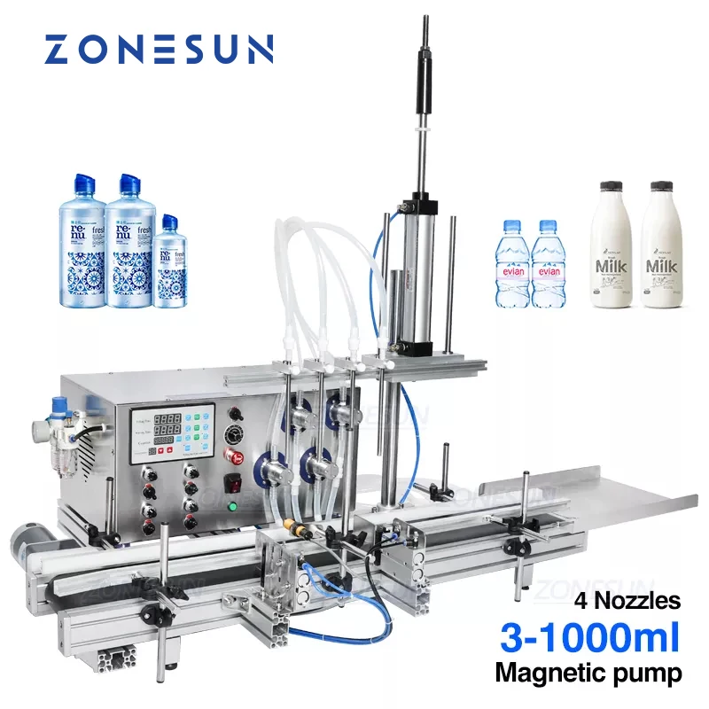 ZONESUN, 4 насадки, магнитный насос, автоматический настольный наполнитель для жидкости и воды с конвейером, машина для наполнения спиртовым этанолом и духов