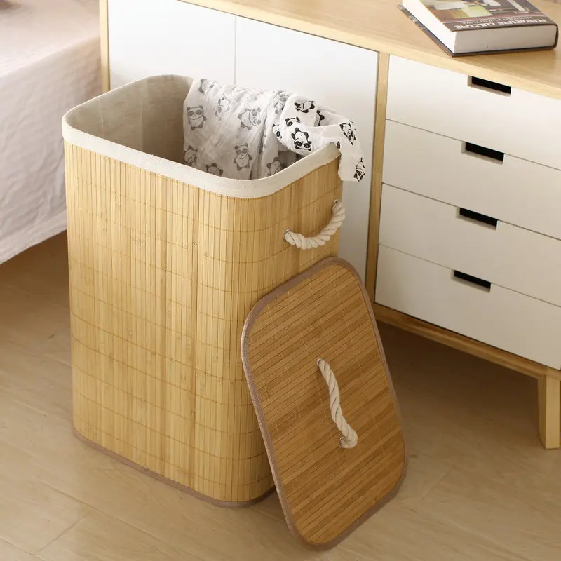 Dust-proof Laundry Basket Dirty Clothes Basket Bamboo Woven Storage Basket Bamboo Folding Woven Dirty Clothes Storage Bucket