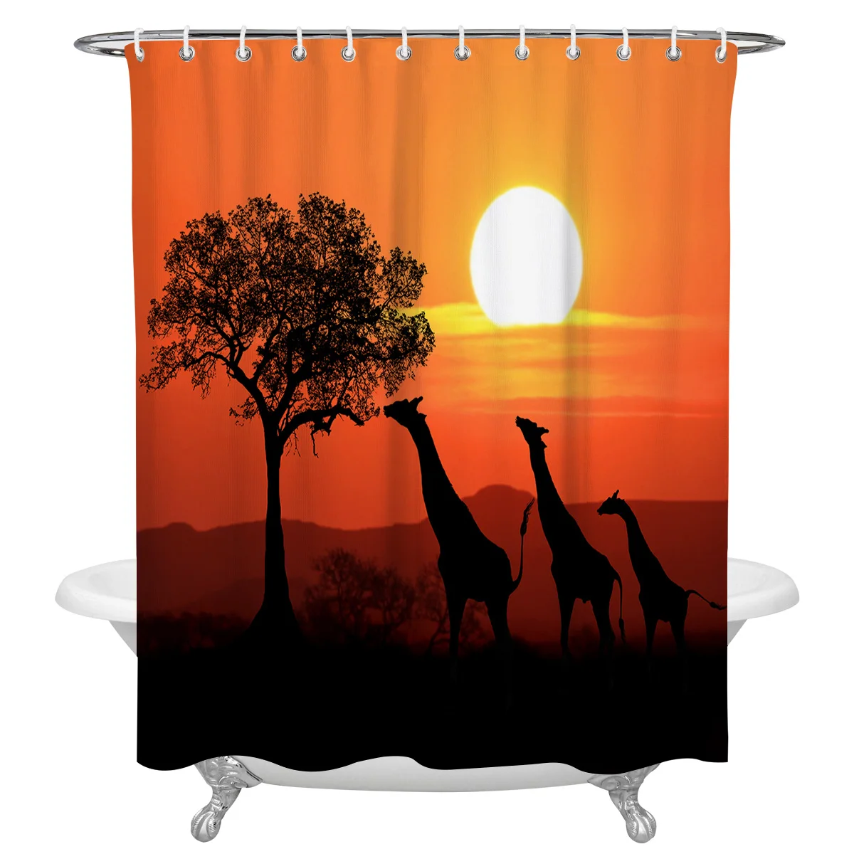 

Giraffe Sunset Sky Shower Curtains for Bathroom Waterproof Fabric Bath Curtain with Hooks Waterproof Bath Screen