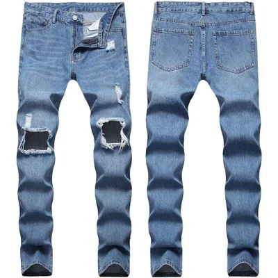 

New 2023 spring arrival Mens Denim Jeans Straight Pants Men's Fashion broken hole style Elasticity slim Jeans men trousers