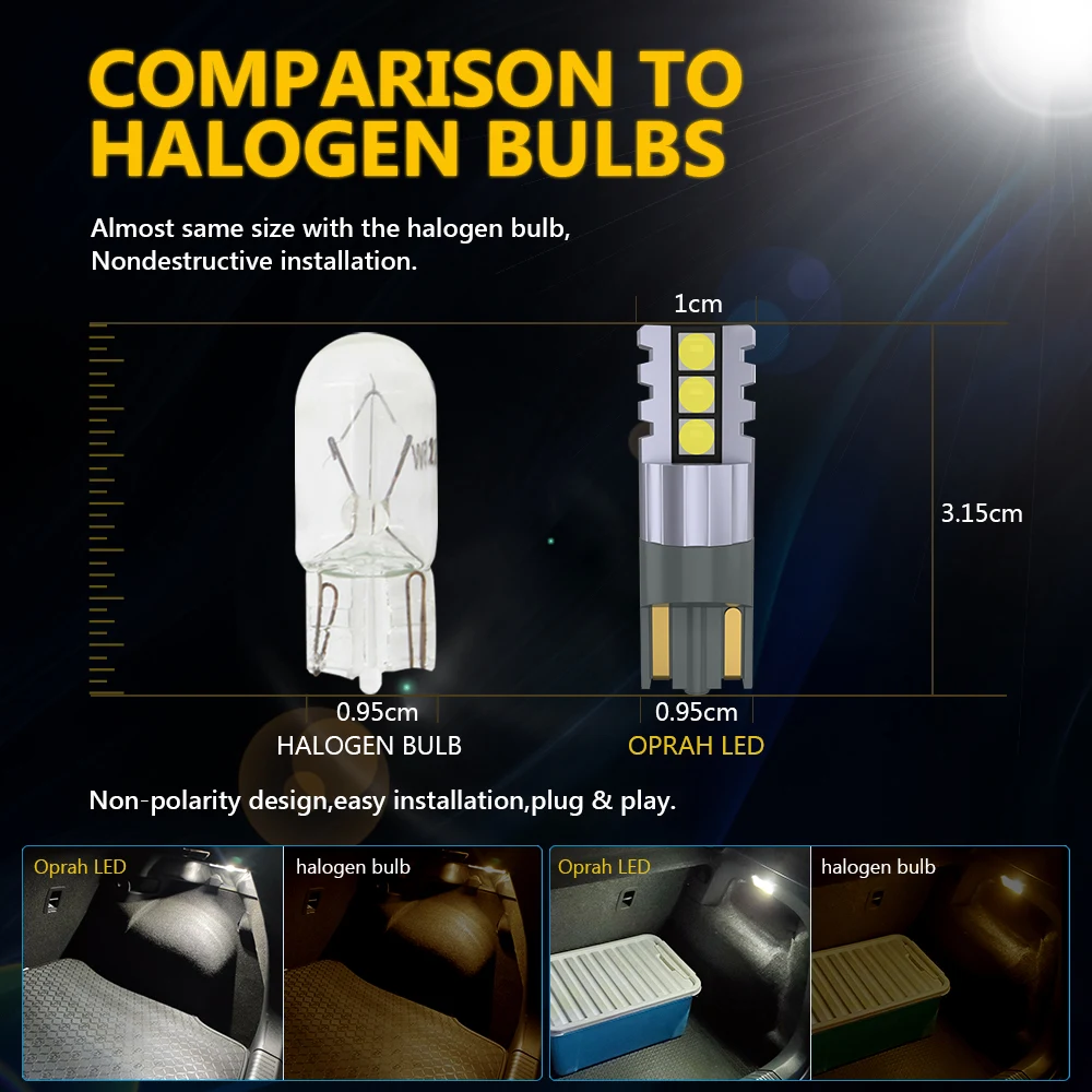 Oprah 2 шт. T10 W5W Canbus безошисветильник 3030SMD 194 168 для салона автомобиля лампы боковой