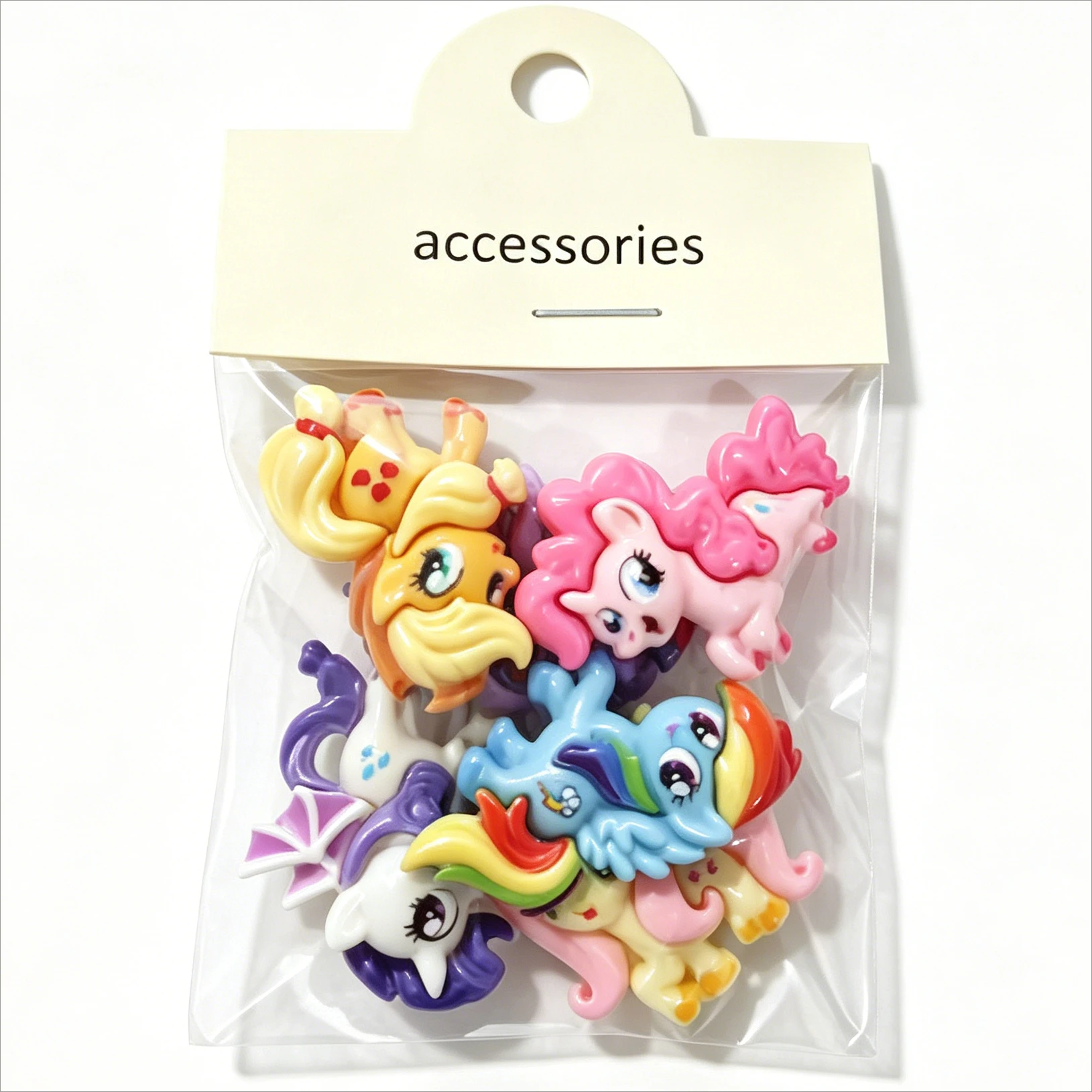 Фото Набор из 6 штук: милые 3D-наклейки My Little Pony из смолы, аниме-стиль, для декора чашек, обуви, DIY-поделок, подарки №1