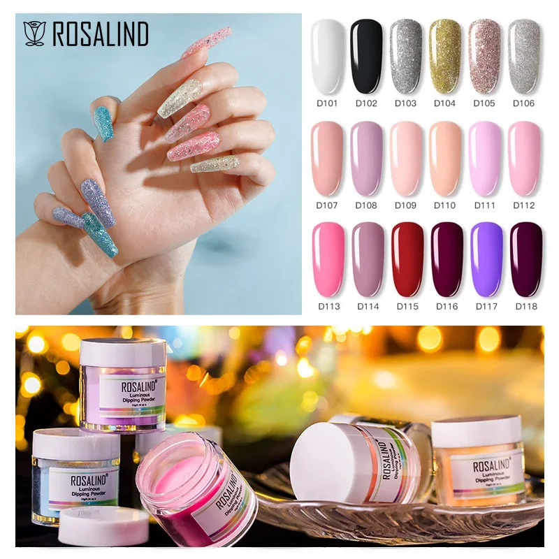 

ROSALIND 10g Dipping Powder Activator Top Base Coat Nail Art Design Decorations Pure Color Dip Powder Quick Dry Semi Permanent