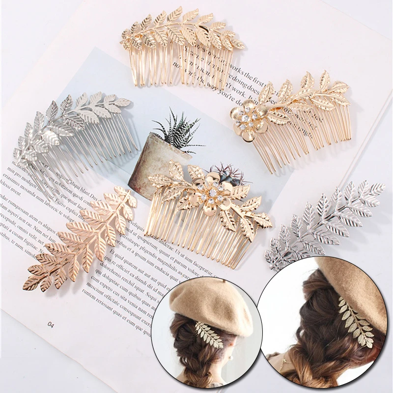

Women Rhinestone Hairpin Duckbill Clip Leaves Design Hair Comb Crystal Exquisite Wedding Party Jewelry Hair Ornament Accessories