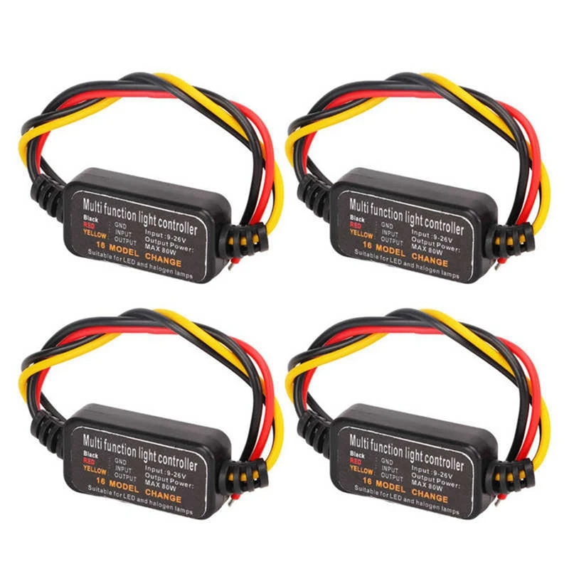 

4Pcs 16 Modes Adjustable LED Brake Light Flasher Strobe Controller Universal For Car Motorcycle Replacement