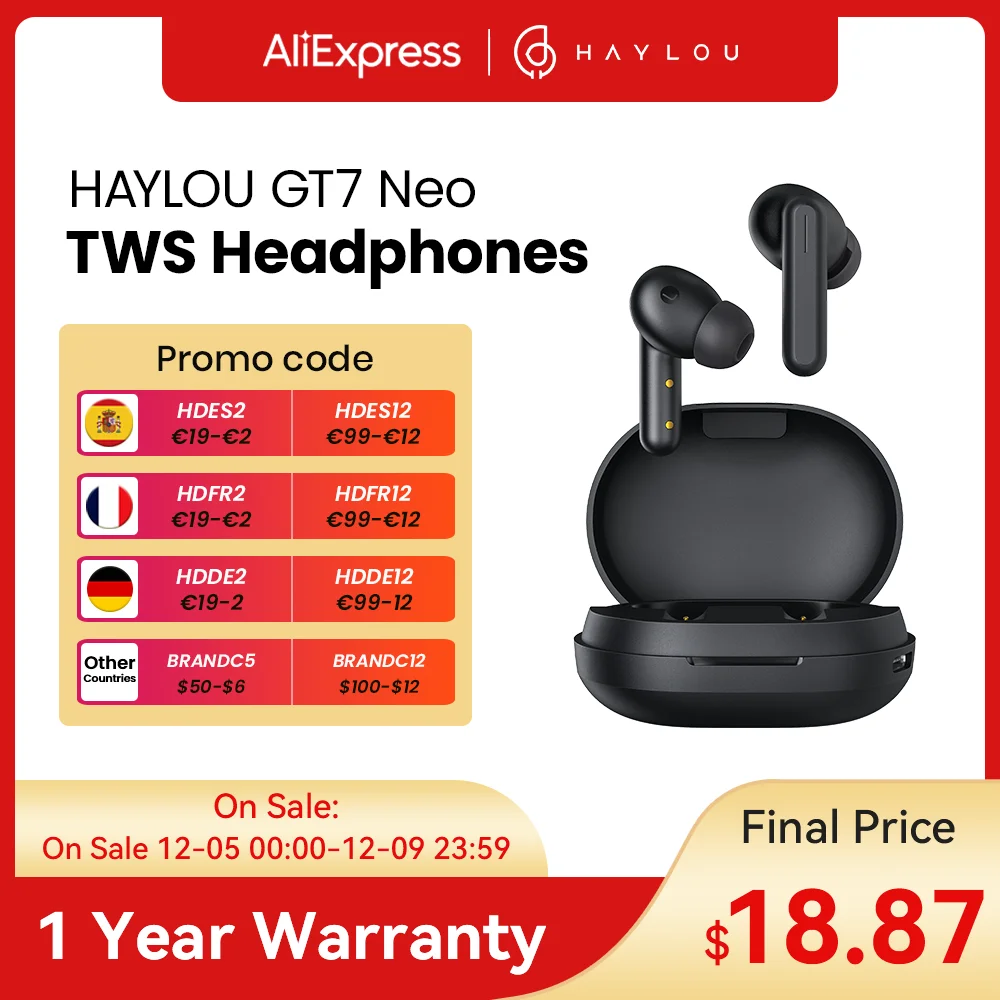 HAYLOU GT7 Neo TWS Wireless Headphones V5.2 Bluetooth Earphones Smart Touch Control Earbuds AAC Audio Decording Sport Headset