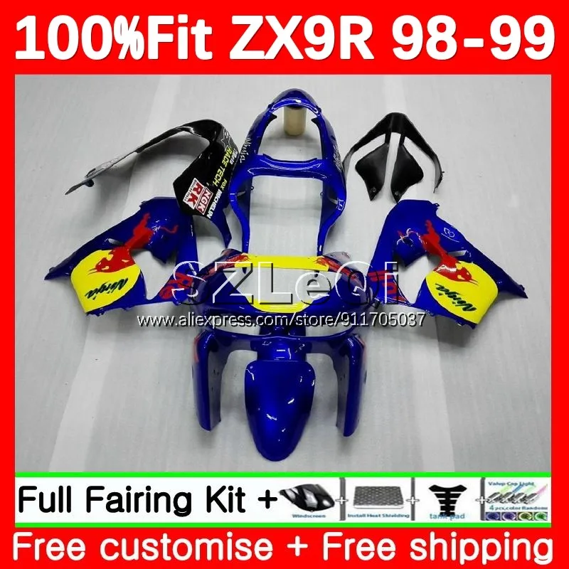Желтый красный корпус OEM для KAWASAKI NINJA ZX9 ZX 9R 9 R 900 CC 900CC ZX900 ZX9R 98 99 ZX-9R 1998 1999 инъекция