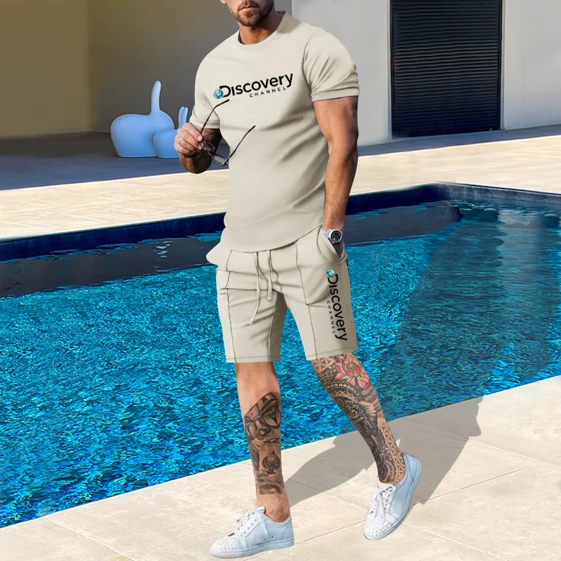 Men's Summer Round Neck Short-sleeved T-shirt Shorts Casual Suit Solid Color Trend Sports High-quality Two-piece Suit