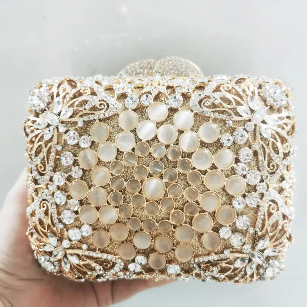 

Women Golden Crystal Clutch Purse Stones Evening Bags Ladies Cocktail Party Diamond Minaudiere Handbag Wedding Clutches Purses