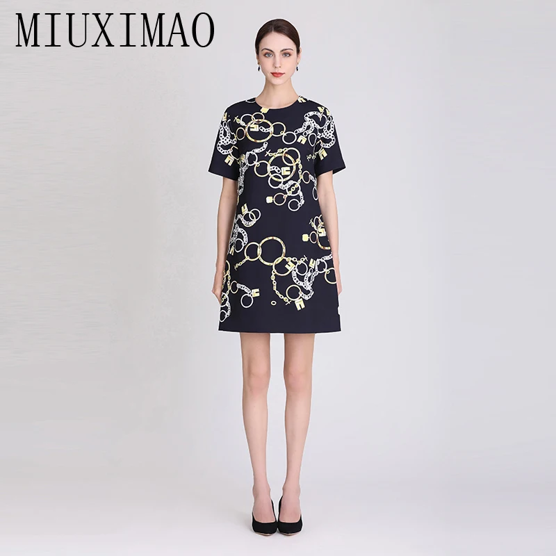 MIUXIMAO 2023 High Quality Spring&Summer Elegant Dress Handmade Diamond Short Sleeve O-Neck Fashion Mini Dress Women Vestide