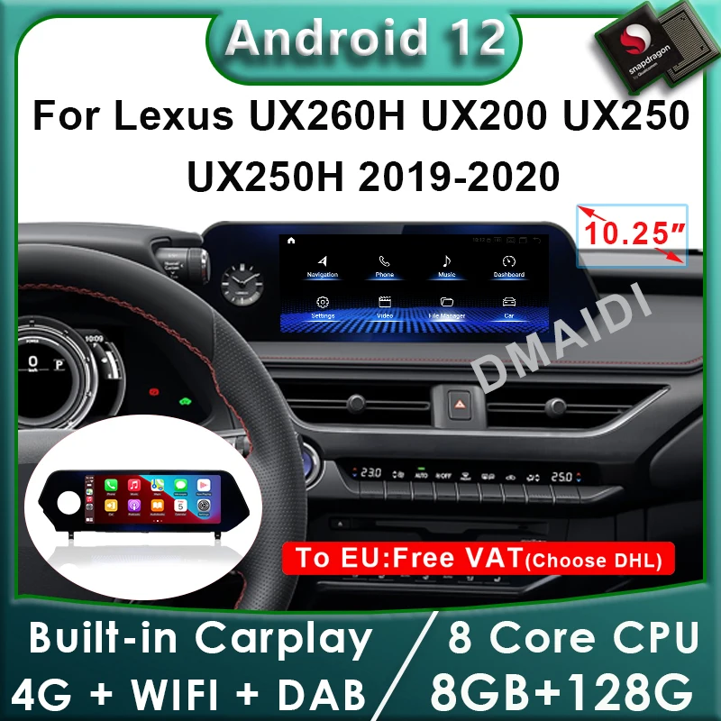 

Car Multimedia Video CD Player AndroidAuto CarPlay 12.5inch LCD Touch Screen For Lexus UX ZA10 UX200 UX250h 2018-2021