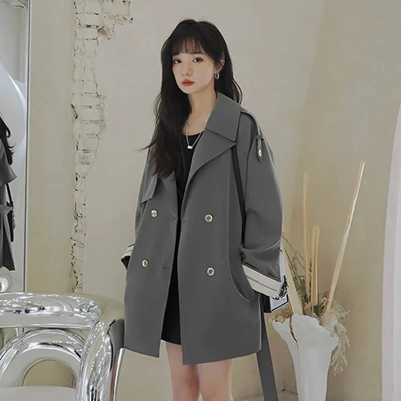 

Trench Coat Women Spring Autumn 2023 New Large Size Solid Color Long Windbreaker Jacket Fashion Casual Loose Outerwear Womens