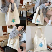 korean style canvas vest bag travel pattern cartoon print shopping bags girls fashion casual tote bag new all match shoulder bag