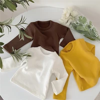 cotton baby long sleeve t shirts solid color infant bottoming tops kids o neck tee spring autumn boys girl stretch t shirts