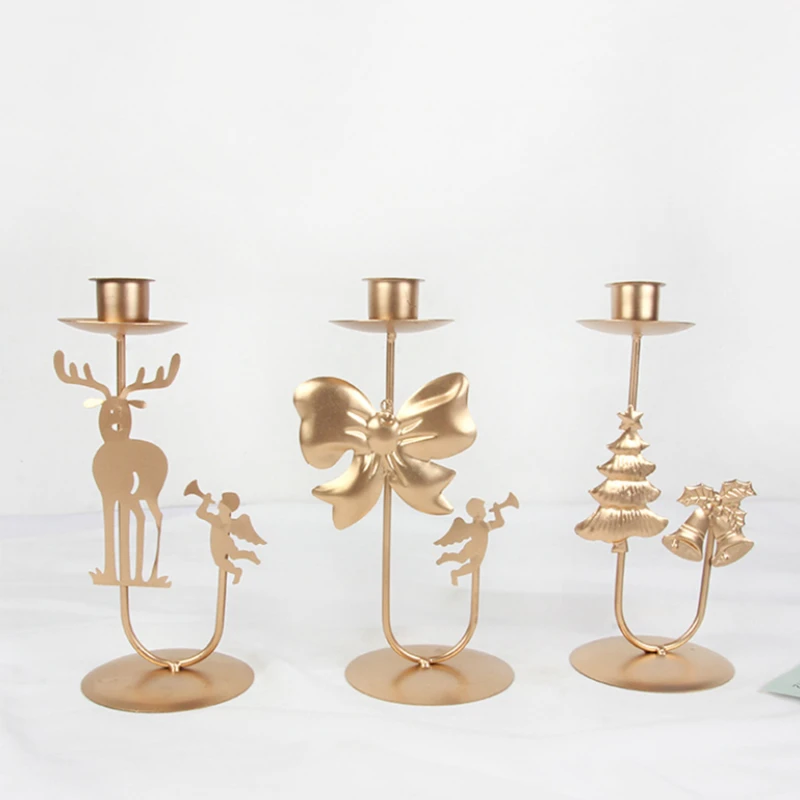 Luxury Metal Christmas Candle Holders Candlestick Merry Christmas Decor Home Xmas Table Ornament Happy New Year Noel Navidad