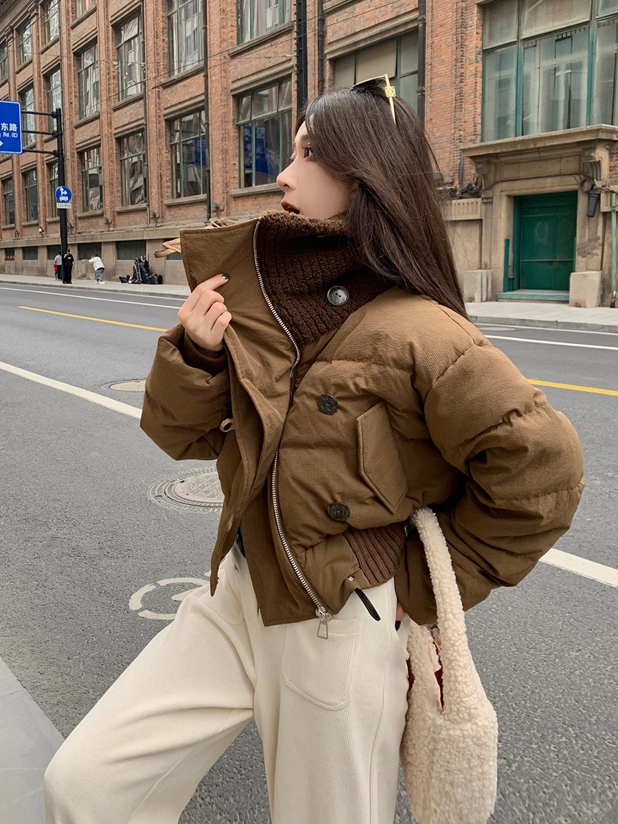 Женская зимняя куртка, новинка 2022, уличное короткое пуховое пальто, женская модная теплая куртка с воротником-стойкой и белым утиным пухом, Женская куртка