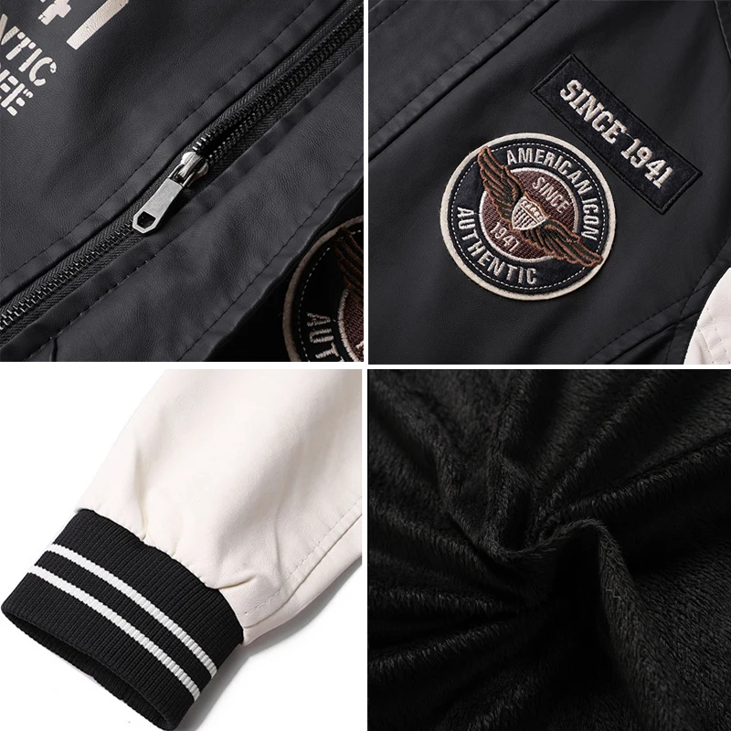 Мужская повседневная байкерская куртка из искусственной кожи на флисе с