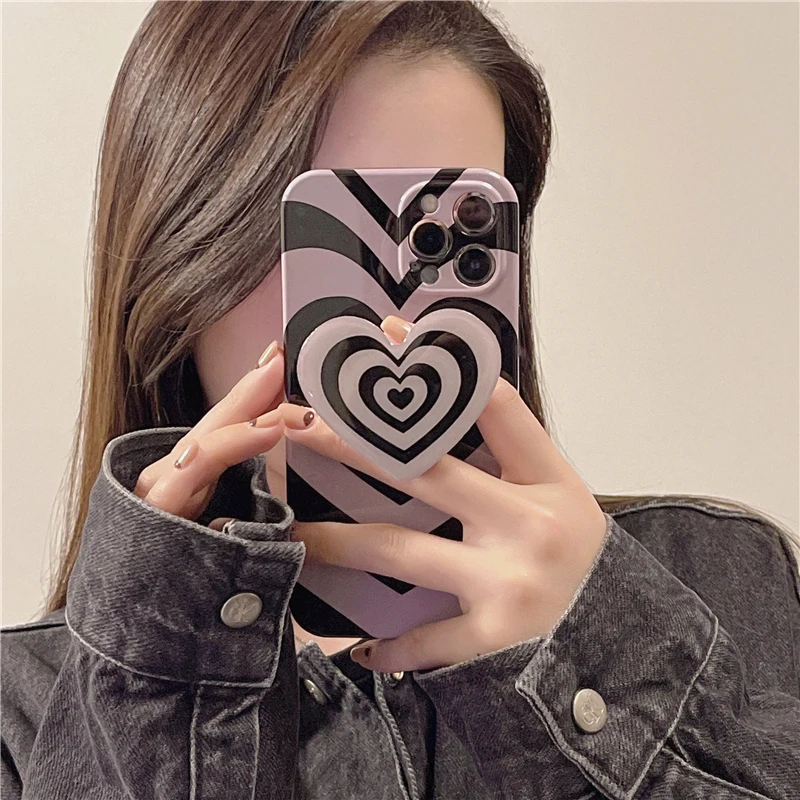 

13 Pro Hearts Case for iPhone 11 Silicone Retro Heart Grip Tok Extension Stand Phone Holder Cover for iPhone 12 XR X XS 7 8 Plus