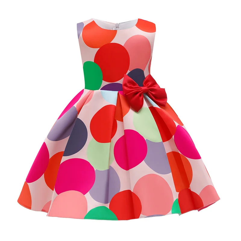 

2023 Vintage Polka Dot Dress for Baby Girls Toddlers Sleeveless Printed with Bow Ball Gowns Children Elegant Formal Partywear