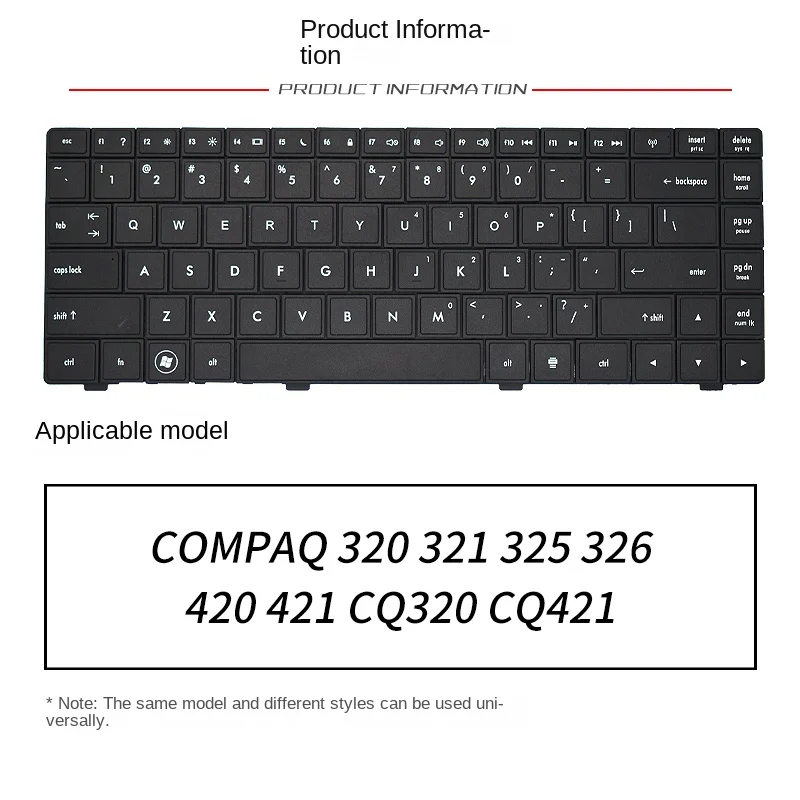 

Replace applicable For HP Compaq 320 321 325 326 420 421 CQ320 CQ421 LapForp Keyboard