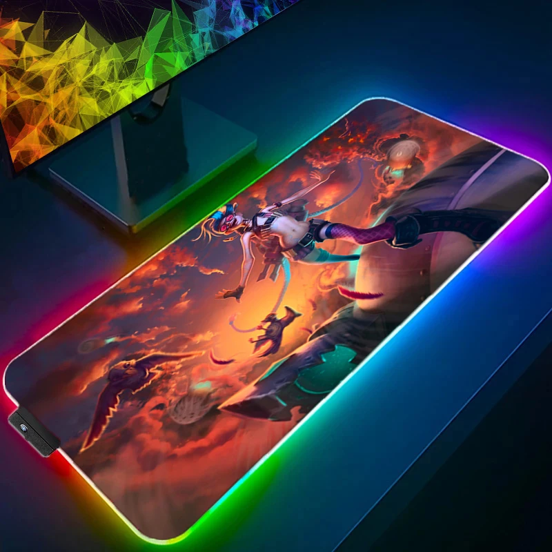 

Коврик для мыши LOL Jinx, яркий игровой коврик 900x400, коврик для мыши Xl, большой RGB светодиодный светодиод, милые коврики для геймеров, стандартная...