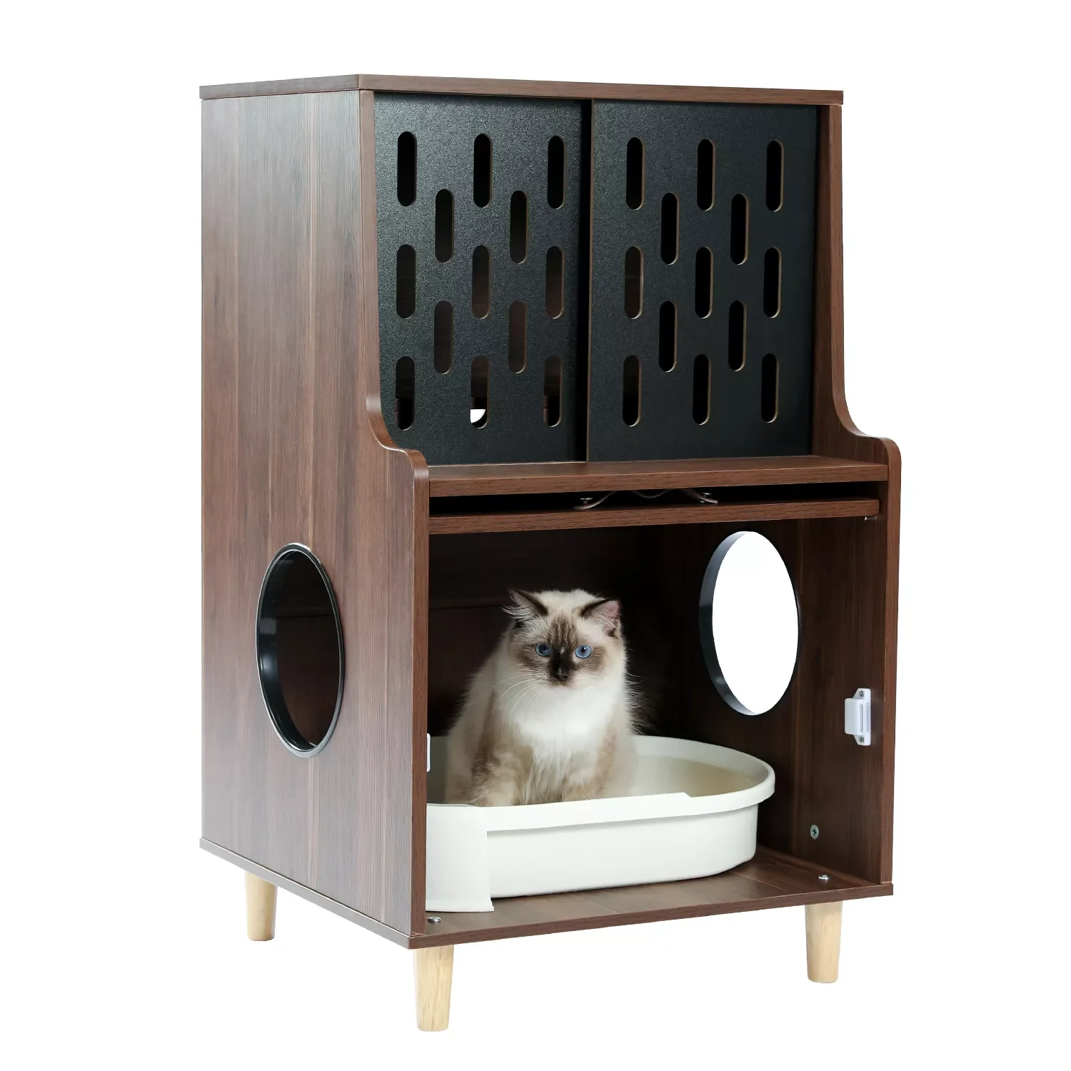 

Контейнер для кошачьего туалета, боковой столик для кошачьего домика с разделителем, мебель для кошек, раздвижная дверь, комнатное хранение...