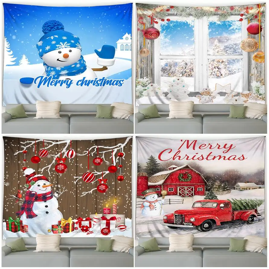 

Christmas Tapestry Funny Snowman Winter Farm Truck Xmas Tree New Year Home Wall Hanging Living Room Bedroom Courtyard Decoration