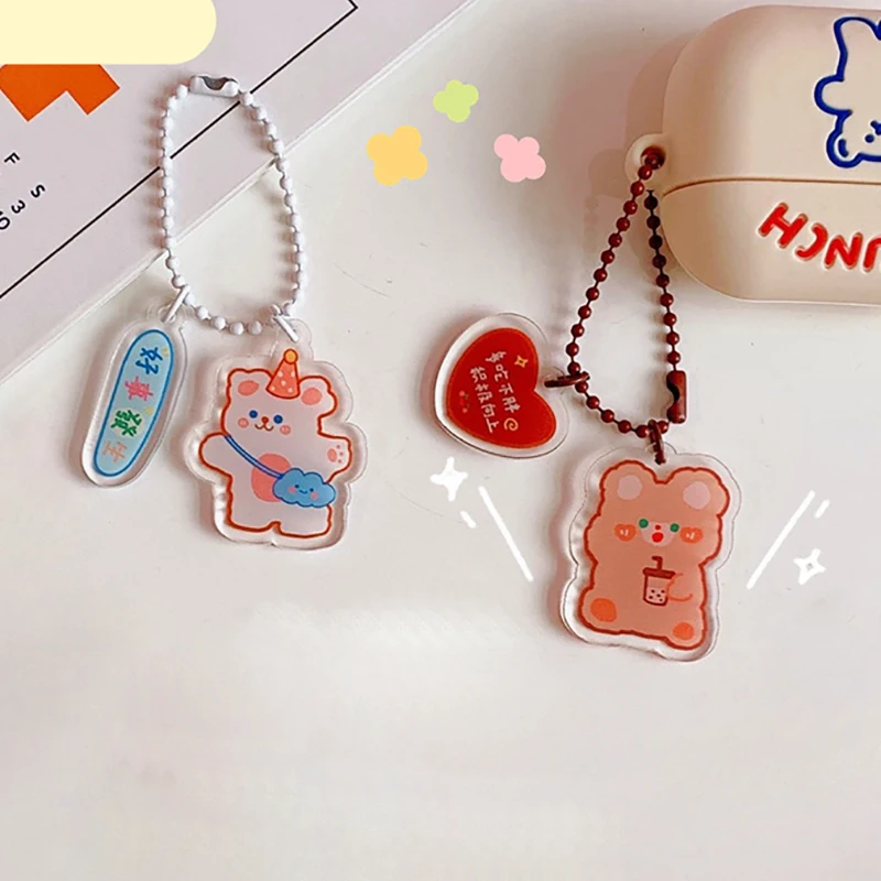 

Cute Anime Bear Keychain Kawaii Cartoon Animal Keyring For Women Bag Pendant Acrylic Key Chain Charm Keyfob Jewelry Gift