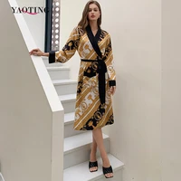 yaoting satin bathrobe woman long printed gold and black dressing gown 2022 luxurious robes for women homewear
