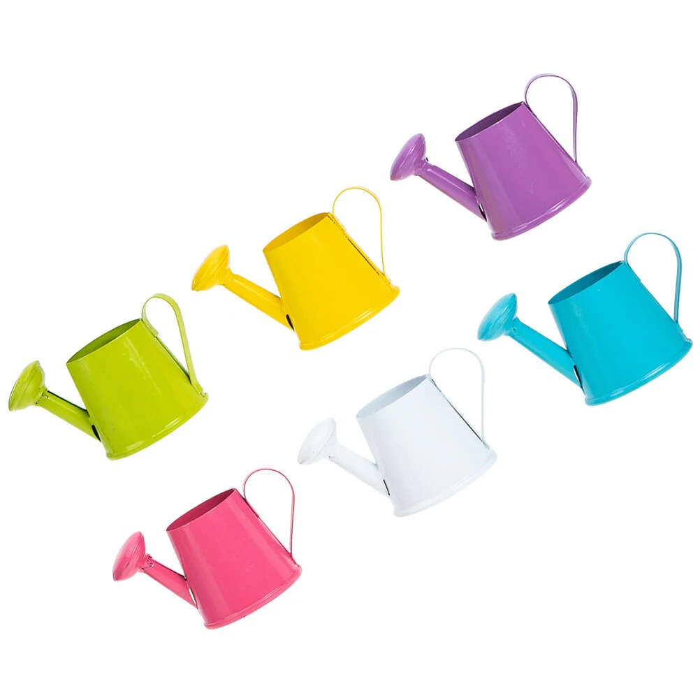 6Pcs Iron Watering Cans Miniature Kettle Props Decors Artificial Handheld Watering Kettle