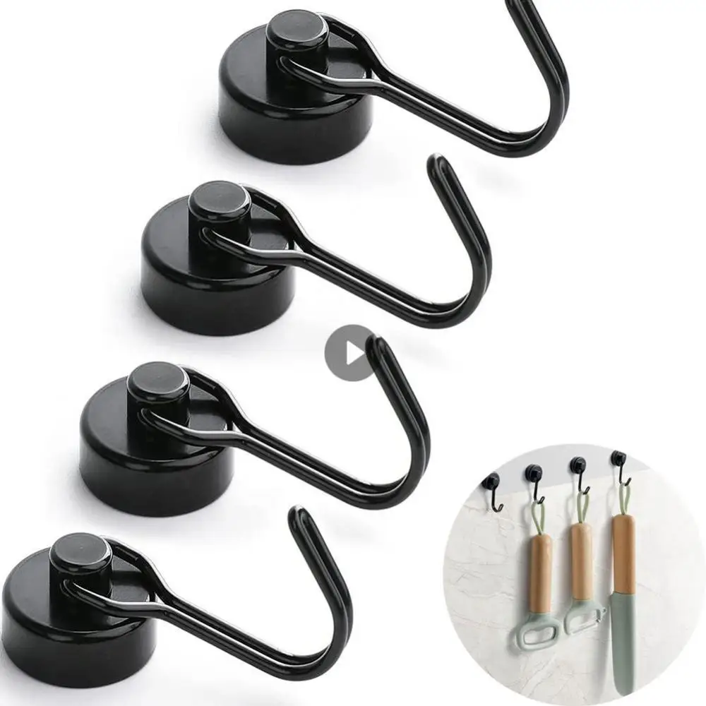 

Heavy Duty Magnetic Hook Strong Neodymium Magnets Hooks For Home Refrigerator Grill Kitchen Key Holder Black Multi-Purpose Hook