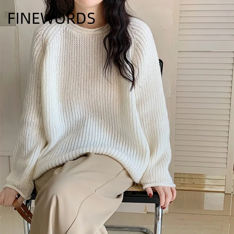 FINEWORDS винтажный повседневный зимний вязаный свитер женский уличный пуловер с