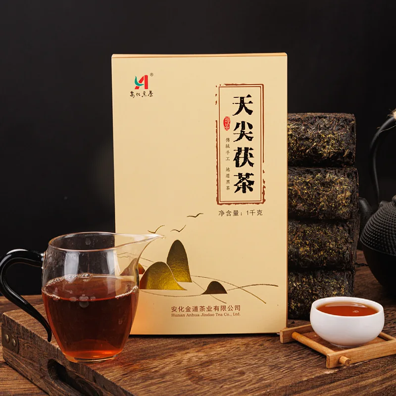 

China Hunan Anhua Authentic Dark Tea Golden Flower Fu Brick Old Tea Lose Weight Beauty Health Care Slimming 1000g Tea Pot