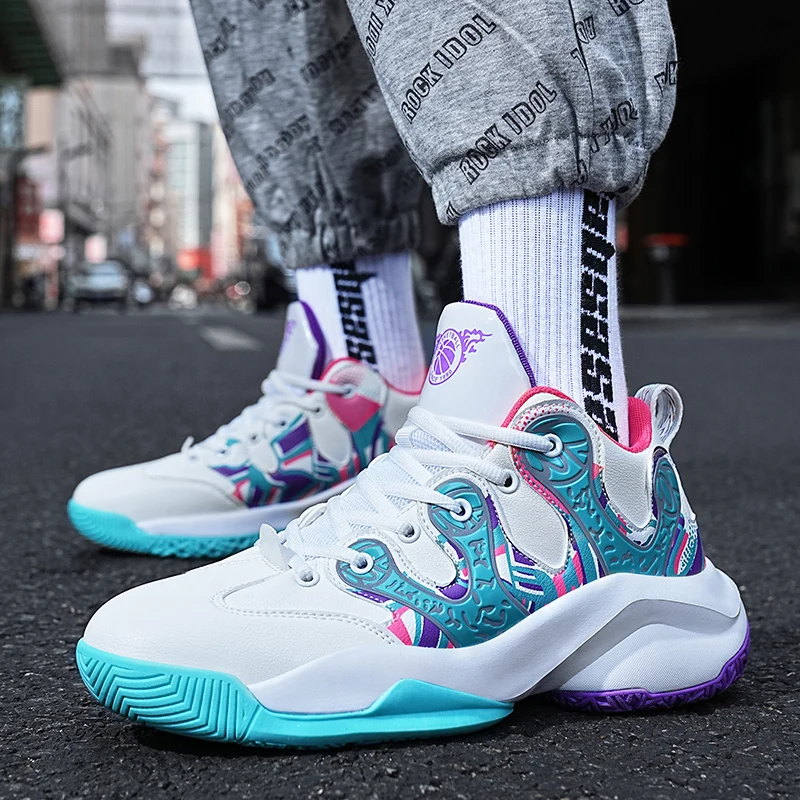 New Printed Basketball Shoes Men Teenagers Basketball Sneakers Breathable Cushioning Training Athletic Sneakers Men Sports Shoes