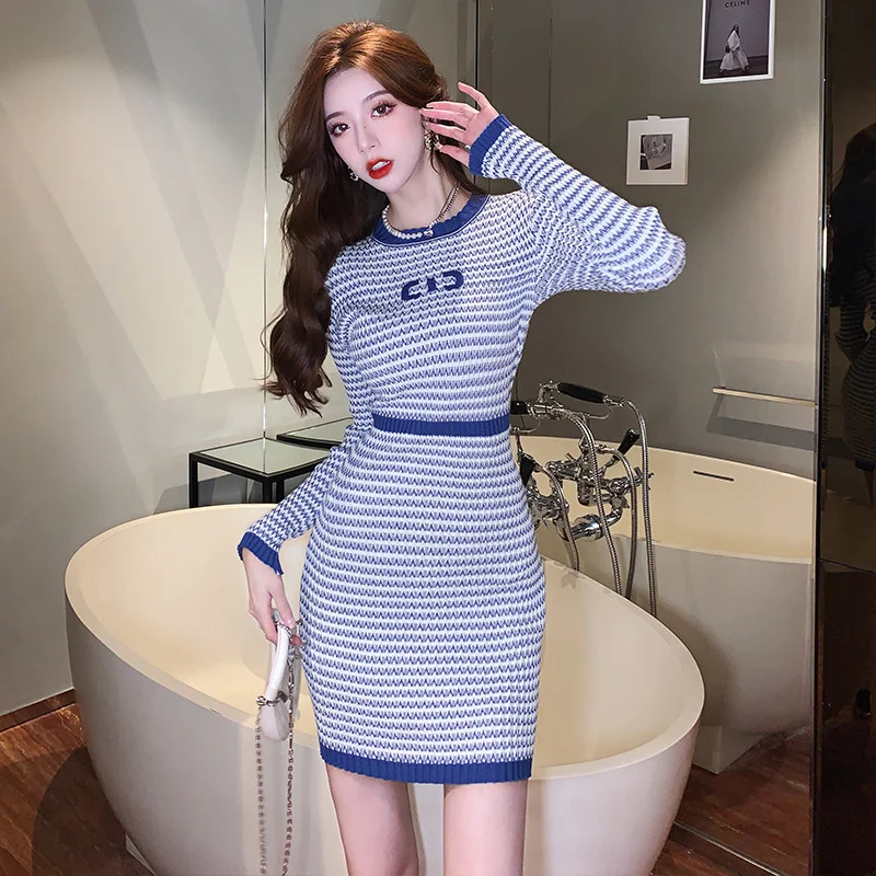 

Autumn Women's Dress 2022 French Small Fragrance Gentle Style Long Sleeve Small Knitted Dress Slim Wrap Hip Skirt