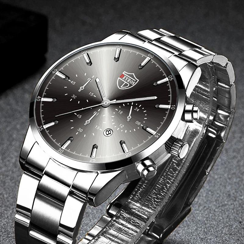 

2022 Luxury Fashion Mens Watches Men Business Stainless Steel Quartz Wristwatch Calendar Luminous Clock Man Casual Leather Watch