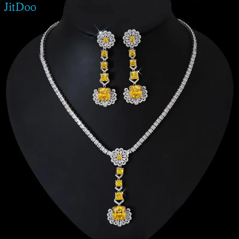 

JitDoo Luxury Jewelry for Women’s Color Gorgeous AAAA Zircon Necklace Earrings Wedding Bridal Jewelry Set Valentine’s Day Gift