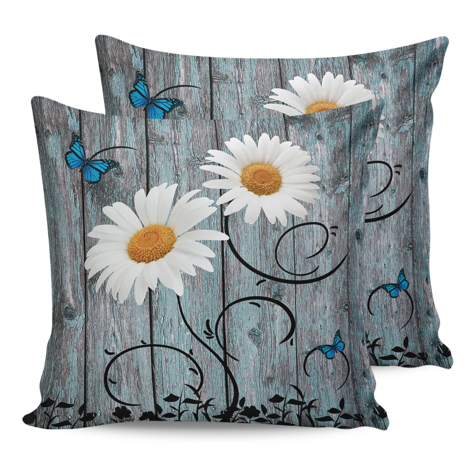 

2PC Pillowcase Daisy Retro Wood Grain Butterfly Sofa Cushion Cover Bed Dakimakura Pillow Cover Home Decorative Pillow Cases