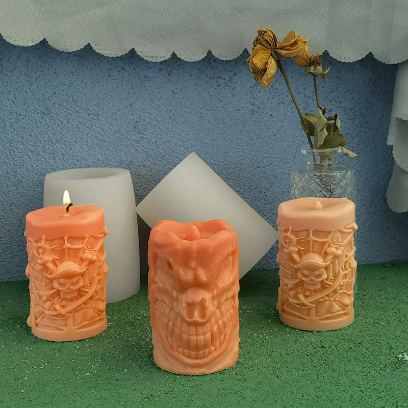 

Demon Cylindrical Aromatherapy Candle Mould DIY Halloween Skull Plaster Decoration Fragrant Stone Abrasive Tools silicon mold